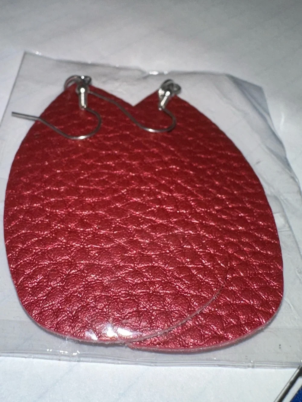Brown/Red Faux Leather Teardrop Earrings - Unbranded